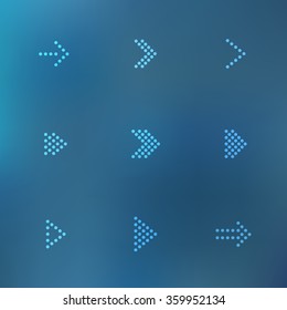 Beautiful Digital Dotted Vector Arrow Icons Set on Blurred Mesh Background. Ideal for your Web Site, Mobile UI, Banner, and other things. EPS 10 svg