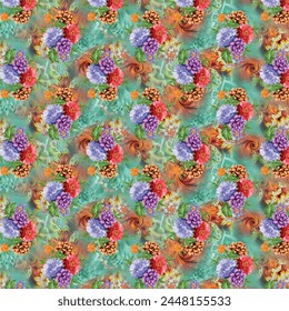 Beautiful Digital flower patterns on a Light green background. Ready for print.