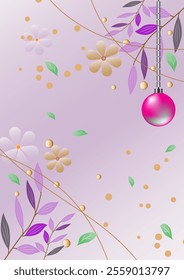 A beautiful digital illustration of a floral arrangement with a pink Christmas ornament. Perfect for holiday cards, invitations, or social media posts.