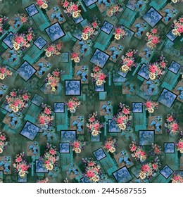 
  Beautiful digital textile colorful abstract floral leafs all over patterns. All Over Flower Pattern Pakistani Digital Print Design 