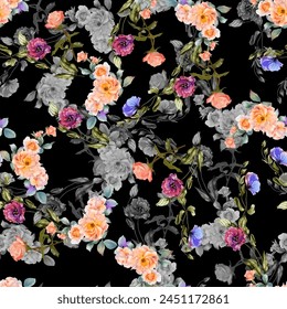 Beautiful digital textile colorful abstract floral leafs all over patterns.