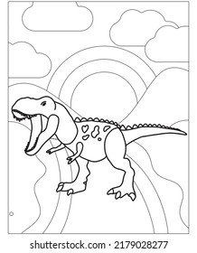 Beautiful Dinosaur Coloring Page For Children.Hand-painted in cartoon style with Beautiful picture for coloring. Jurassic Park. Prehistoric landscape printable.