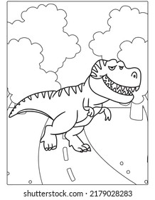 Beautiful Dinosaur Coloring Page For Children.Hand-painted in cartoon style with Beautiful picture for coloring. Jurassic Park. Prehistoric landscape printable.