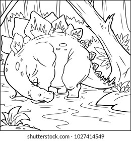 beautiful dinosaur, funny little stegosaurus dinosaur, kind, kids coloring paint development