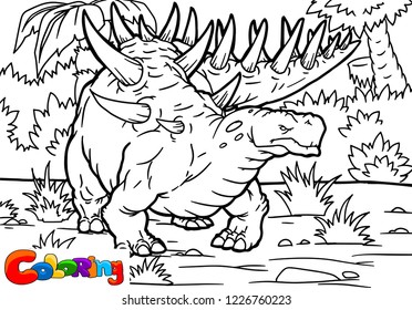 beautiful dinosaur, funny little stegosaurus dinosaur, kind, kids coloring paint development