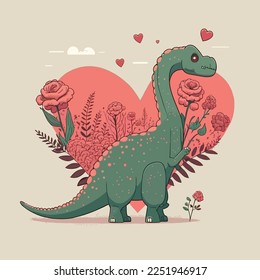 beautiful dinosaur with love heart, valentine's day background