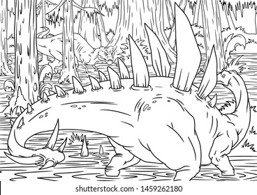 beautiful dinosaur, stegosaurus dinosaur, kind, kids coloring paint development. coloring book and page