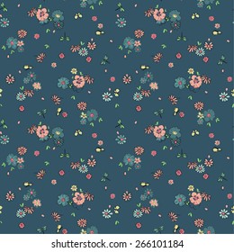 beautiful ditsy floral, butterfly, dragonfly seamless background