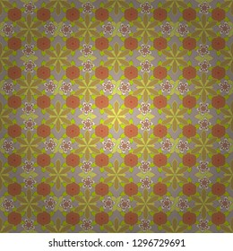 Beautiful ditsy floral seamless background. Hand-drawn seamless pattern. A lot of vector flowers in orange, yellow and beige colors.