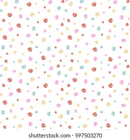 Beautiful ditsy floral seamless background. A lot of vector flowers in orange, green and pink colors on a white backdrop. Hand-drawn seamless pattern.
