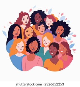 Beautiful diverse women, girls, isolated on white. Flat style vector illustration. Female cartoon characters set.  Feminism, gender equality concept 