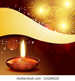 beautiful diwali diya with firworks