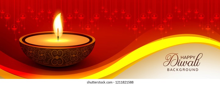 Beautiful diwali diya oil lamp festival header background