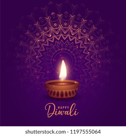 beautiful diwali festival diya on mandala background