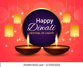 Beautiful diwali greeting Card with background & diya