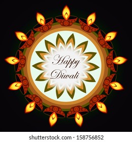 Beautiful diwali greeting card colorful rangoli design illustration