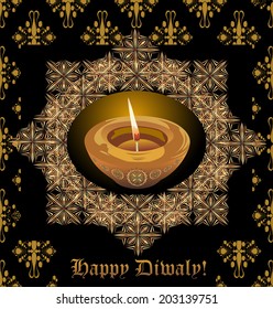 Beautiful Diwali greeting card. Happy diwali diya celebration.