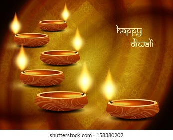 Beautiful Diwali lamps on elegant brown color background. vector illustration