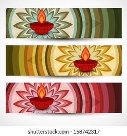 Beautiful diwali rangoli colorful set of headers vector design