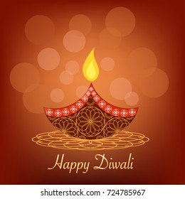 Beautiful Diwali vector card for greetings. Diwali lamp vector with ornaments, mandala for festival of lights. Happy Diwali festival background illustration. 
