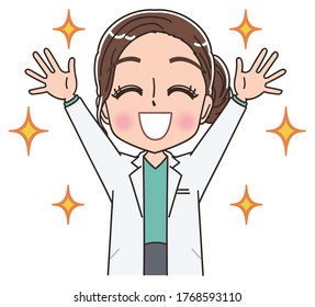 Beautiful doctor in a white coat.She has positive emotions.