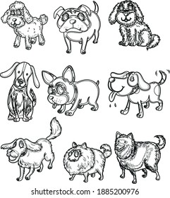 Beautiful Dog Line Art Design Hand Drawing Sketch Vector illustration For Adult And Kids Coloring Book
