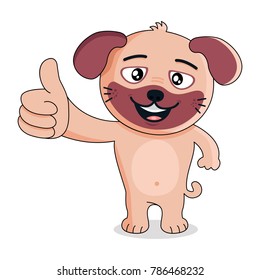 A beautiful dog smiles and shows a thumbs-up. Material design, vector illustrations EPS 10
