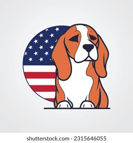 Beautiful Dog Vector Illustration with USA Flag - Red and Blue American Flag Design - Independence Day