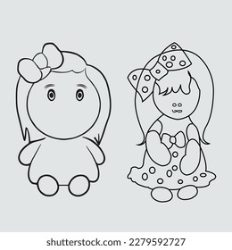 A Beautiful doll coloring paper vector illustration. This is an editable and printable high quality vector eps coloring book for children. 