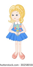 Beautiful doll with flowers. Cute vector illustration. 