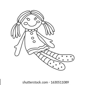 Beautiful doll on a white background. Made by hands. Silhouette. Vector illustration.