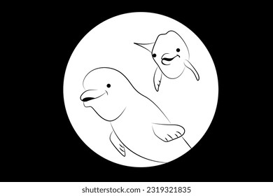 Beautiful Dolphin isolated on white circle with dark black background - vector illustration