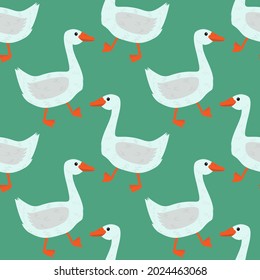 Beautiful domestic birds seamless pattern isolated vector illustration. Geese endless background. Animals simple design.