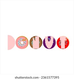 Beautiful donut word design vector illustration isolated
