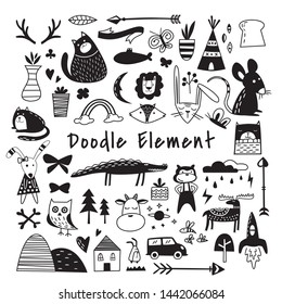 Beautiful doodle with animal dingbat Elements Set