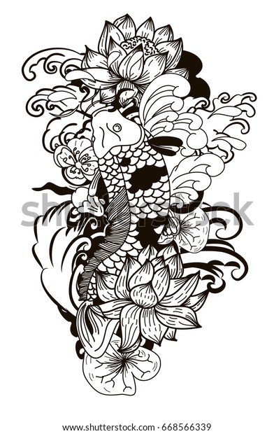 Beautiful Doodle Art Koi Carp Tattoo Stock Vector (Royalty Free) 668566339