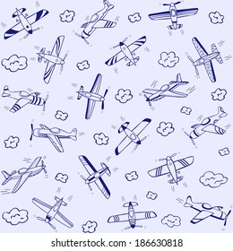 beautiful doodle background seamless pattern flying planes