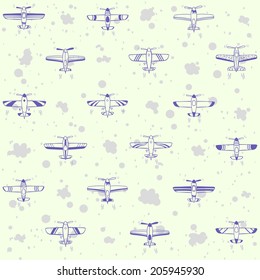 beautiful doodle background seamless pattern flying airplanes