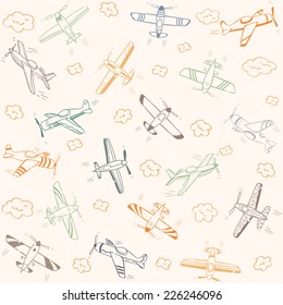 beautiful doodle background seamless pattern flying retro planes