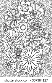 Beautiful doodle background. Zentangle floral pattern. Hand drawn herbal design elements. Black and white pattern.