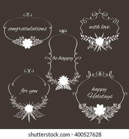 Beautiful doodle chalk frames. Floral vintage frames set