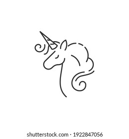 Beautiful doodle character unicorn icon. Fantasy line art. Vector illustration.