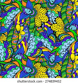 Beautiful doodle floral background. Pattern in swatch panel.