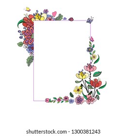 Beautiful doodle with floral elements +Flower Frame for season spring and summer design