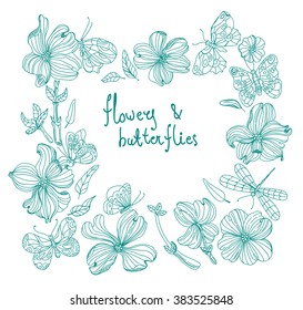 Beautiful Doodle flower set over white background for design, dogwood flowers, Vector svg