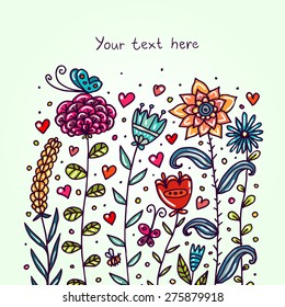Beautiful doodle flowers growing background.