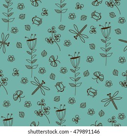 Beautiful doodle flowers seamless pattern. Vector sketch illustration for wallpapers, pattern fills, web page backgrounds, surface textures.

