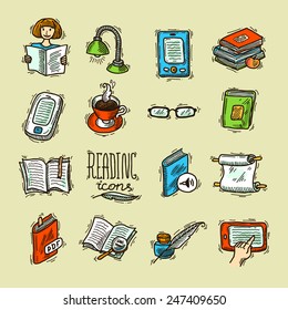 beautiful doodle hand drawn reeading icons for your design