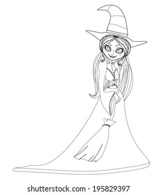 beautiful doodle little witch 