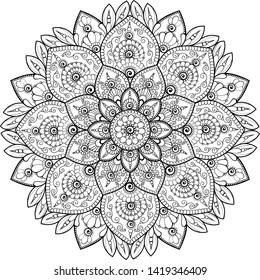 Beautiful doodle mandala black on transparent background vector